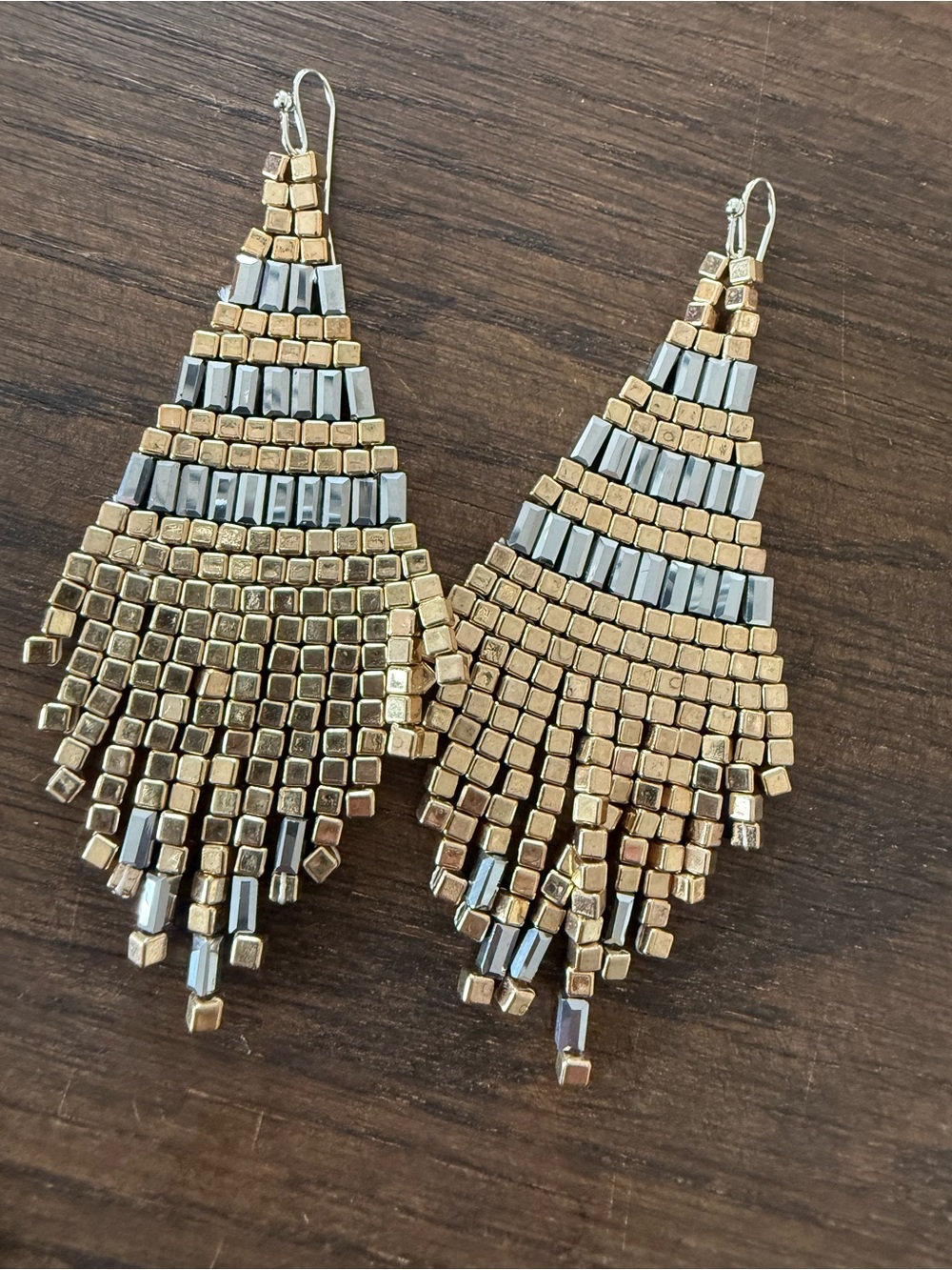 Gold and Silver Beaded Fringe Earrings - Women Jewelry